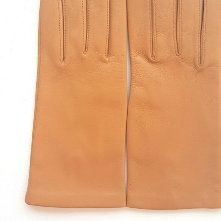 Gants en Cuir d'Agneau Caramel Capucine Doublés Soie.