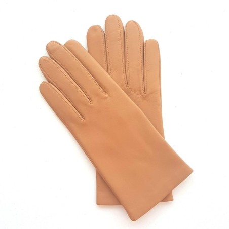 Gants en Cuir d'Agneau Caramel Capucine Doublés Soie.