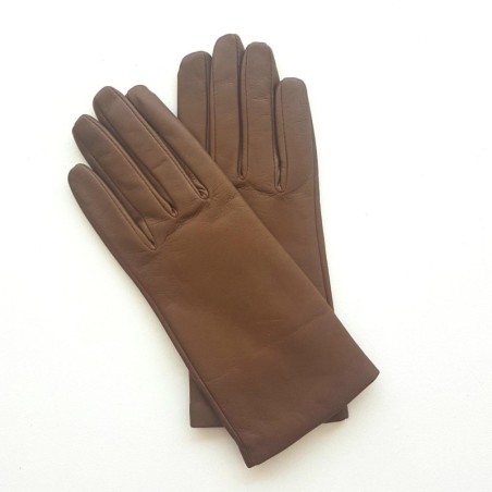Gants en Cuir d'Agneau Biscuit Capucine Doublés Soie.