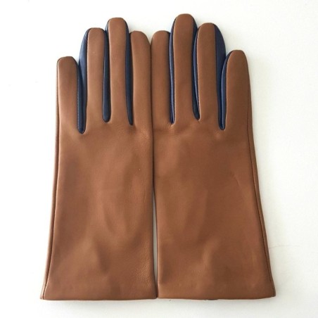 Gants en Cuir d'Agneau Biscuit Blue Berry Colombe Doublés Soie.