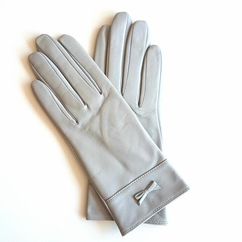 Gants en Cuir d'Agneau Gris Clair Anémone, Doublés Soie.