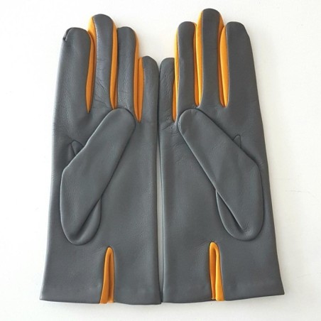 Gants en Cuir d'Agneau Charcoal Jaune Colombe Doublés Soie.