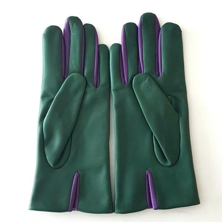 Gants en Cuir d'Agneau Verde Améthyste Colombe Doublés Soie.