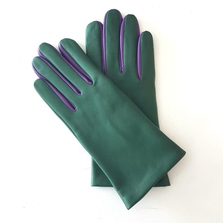Gants en Cuir d'Agneau Verde Améthyste Colombe Doublés Soie.