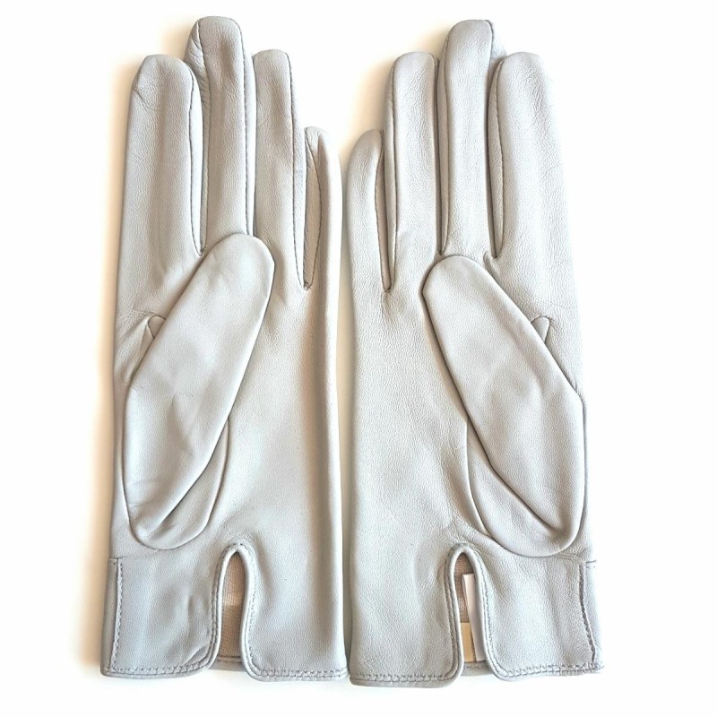 Gants en Cuir d'Agneau Gris Clair Anémone, Doublés Soie.