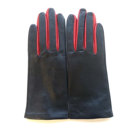 Gants en Cuir d'Agneau Noir Rouge Colombe Doublés Soie.
