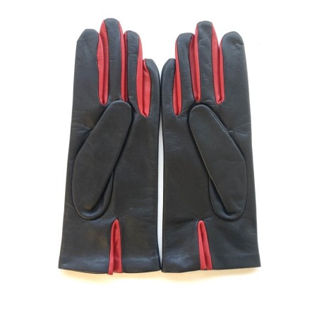 Gants en Cuir d'Agneau Noir Rouge Colombe Doublés Soie.