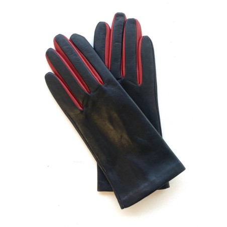 Gants en Cuir d'Agneau Noir Rouge Colombe Doublés Soie.