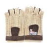 Mitaines Cuir d'Agneau Crochet Coton Havane Ecru Michèle Non Doublées.