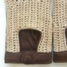Mitaines Cuir d'Agneau Crochet Coton Havane Ecru Michèle Non Doublées.