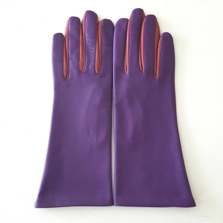 Gants en Cuir d'Agneau Améthyste Rose Antique Elisa Doublés Soie.