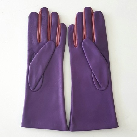 Gants en Cuir d'Agneau Améthyste Rose Antique Elisa Doublés Soie.