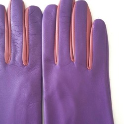 Gants en Cuir d'Agneau Améthyste Rose Antique Elisa Doublés Soie.