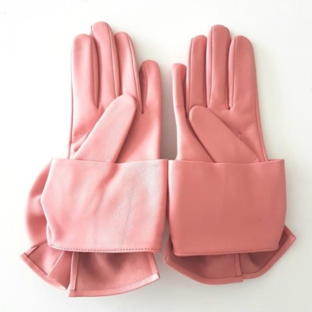 Gants en Cuir d'Agneau Rose Paloma Doublés Soie.