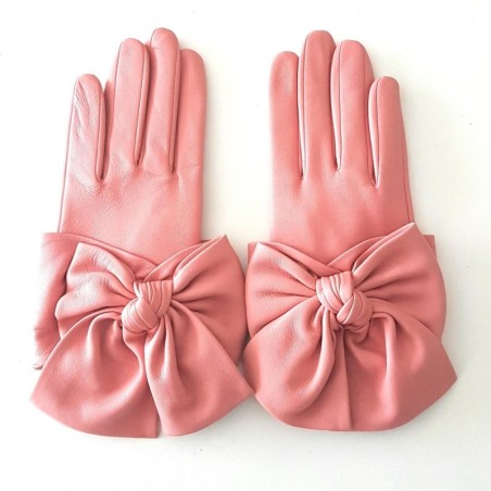 Gants en Cuir d'Agneau Rose Paloma Doublés Soie.