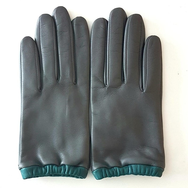 Gants Cuir d'Agneau Gris Vert Jacqueline Doublés soie.