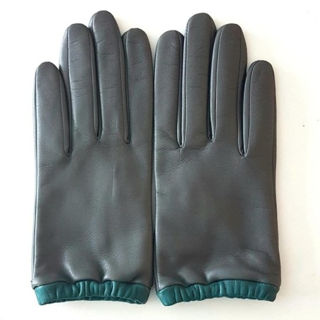 Gants Cuir d'Agneau Gris Vert Jacqueline Doublés soie.