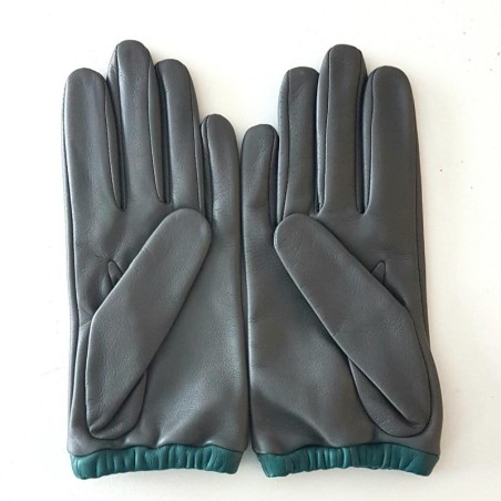 Gants Cuir d'Agneau Gris Vert Jacqueline Doublés soie.