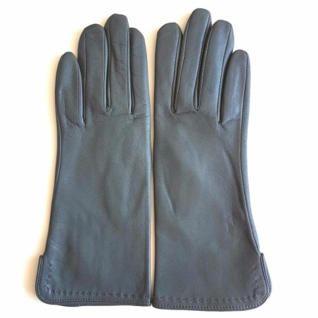 Gants en Cuir d'Agneau Gris Violette Doublés Soie.