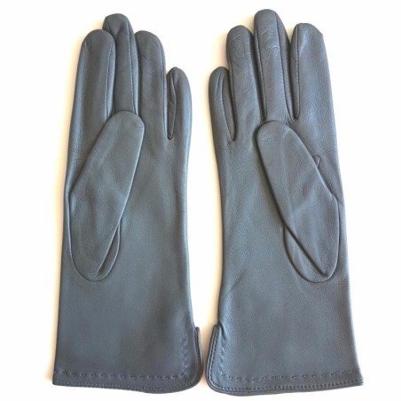 Gants en Cuir d'Agneau Gris Violette Doublés Soie.