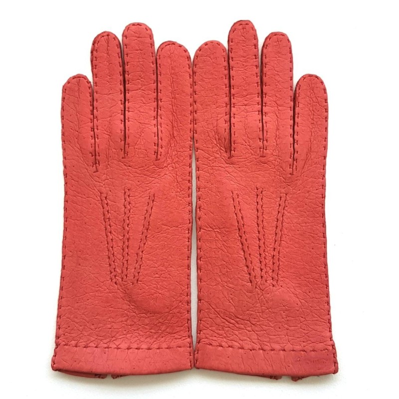 Gants en Cuir de Pécari Vermillon Patt Non Doublés.
