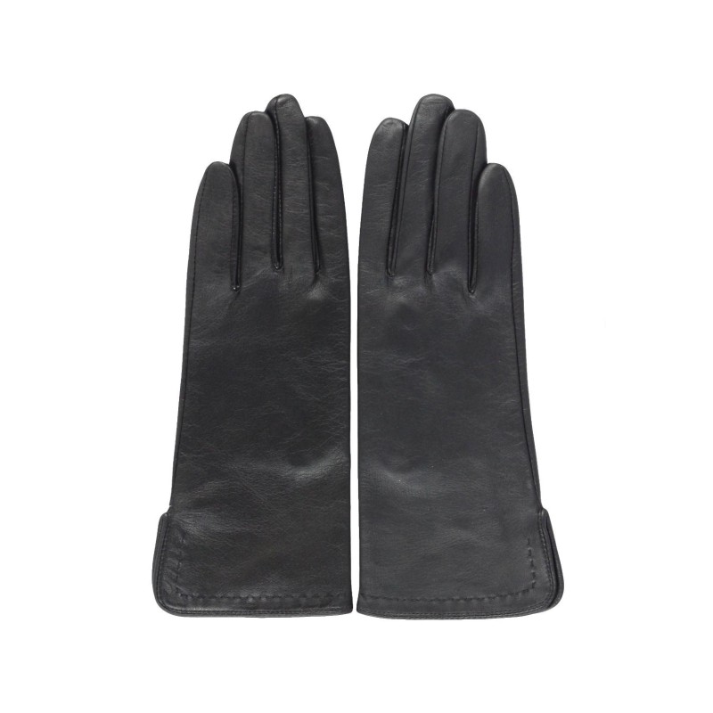 Gants en Cuir d'Agneau Noir Voilette Doublés Soie.