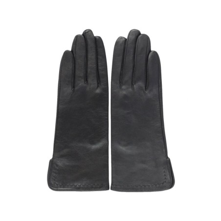 Gants en Cuir d'Agneau Noir Voilette Doublés Soie.