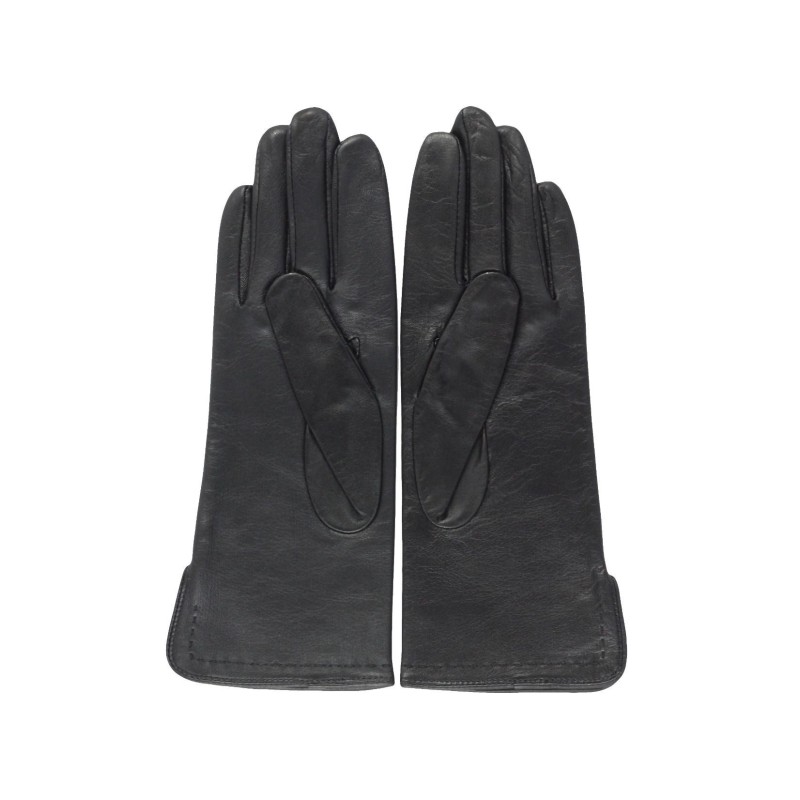 Gants en Cuir d'Agneau Noir Voilette Doublés Soie.