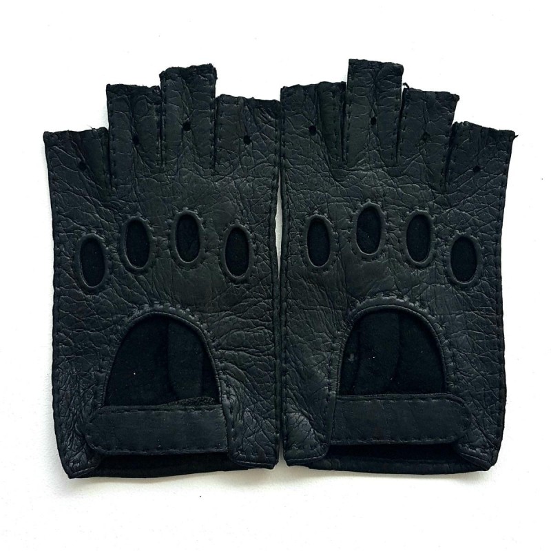 Mitaines en Cuir de Pécari Noir Marlène Non Doublées.