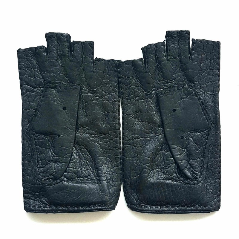 Mitaines en Cuir de Pécari Noir Marlène Non Doublées.