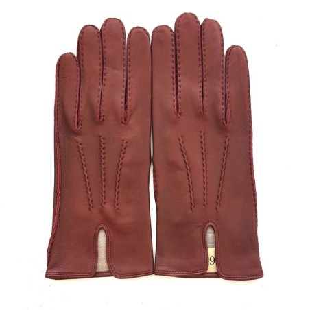 Gants en Cuir d'Agneau Rouge Foncé Gisèle Doublés Soie.