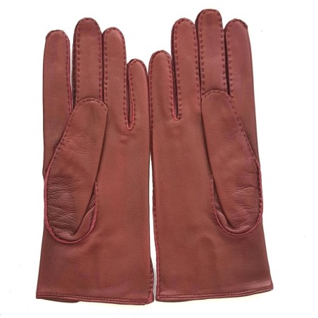 Gants en Cuir d'Agneau Rouge Foncé Gisèle Doublés Soie.