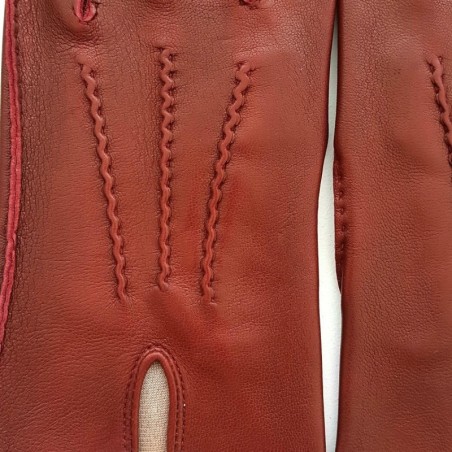 Gants en Cuir d'Agneau Rouge Foncé Gisèle Doublés Soie.