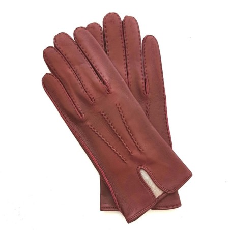 Gants en Cuir d'Agneau Rouge Foncé Gisèle Doublés Soie.