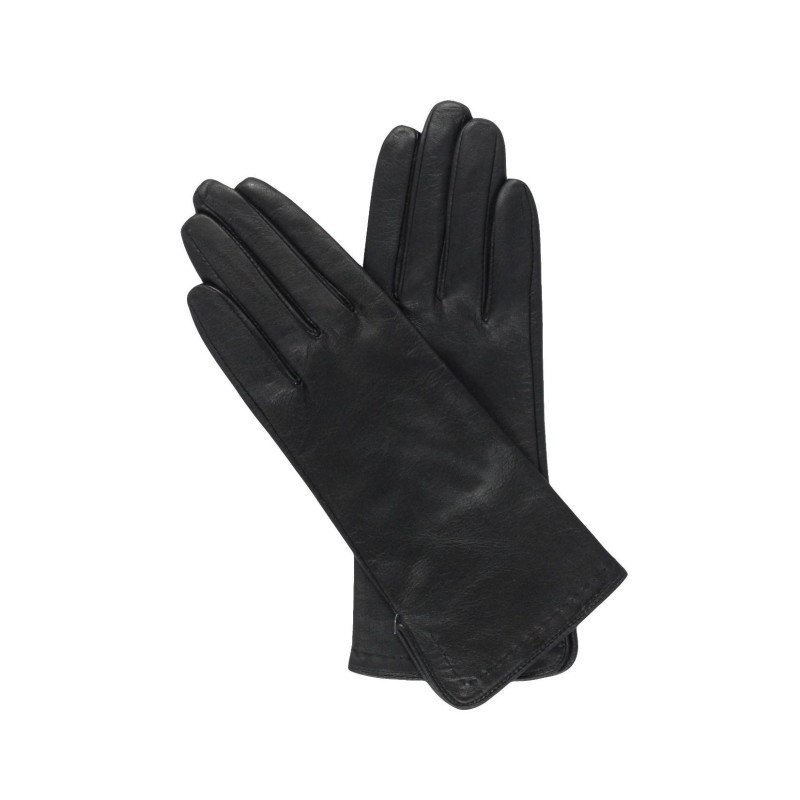 Gants en Cuir d'Agneau Noir Voilette Doublés Soie.