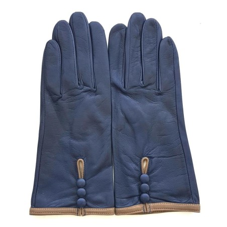 Gants en Cuir d'Agneau Damson Sable Margueritte Doublés Soie.