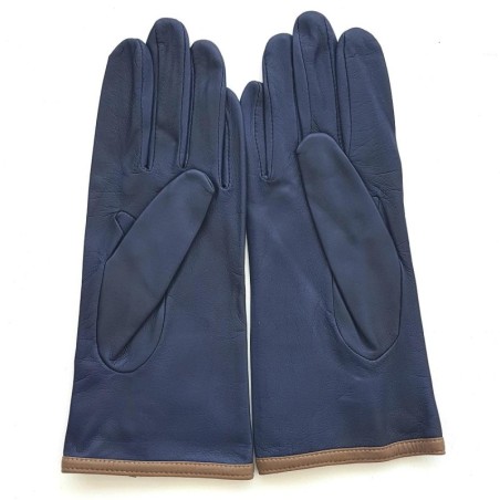 Gants en Cuir d'Agneau Damson Sable Margueritte Doublés Soie.