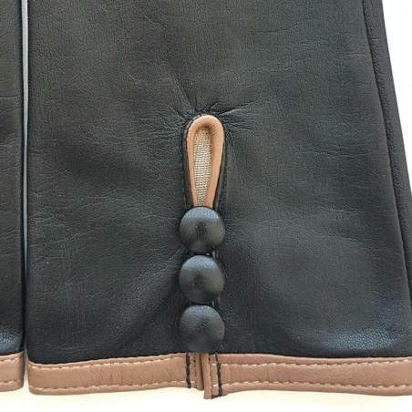 Gants en Cuir d'Agneau Noir Sable Margueritte Doublés Soie.