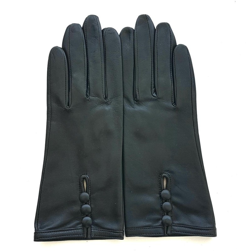 Gants en Cuir d'Agneau Noir Margueritte Doublés Soie.