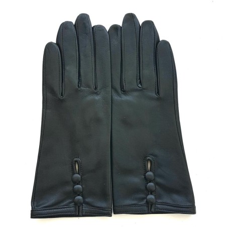 Gants en Cuir d'Agneau Noir Margueritte Doublés Soie.
