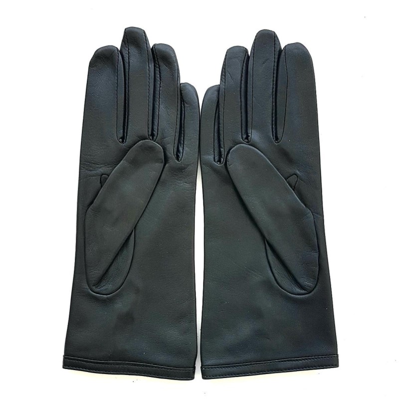 Gants en Cuir d'Agneau Noir Margueritte Doublés Soie.