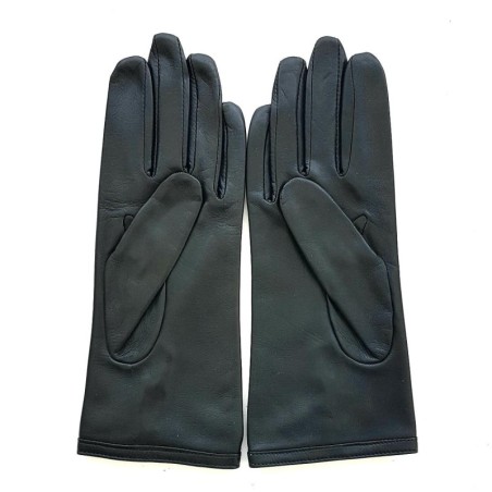 Gants en Cuir d'Agneau Noir Margueritte Doublés Soie.