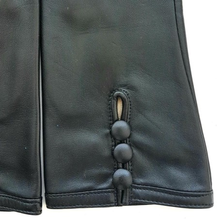 Gants en Cuir d'Agneau Noir Margueritte Doublés Soie.