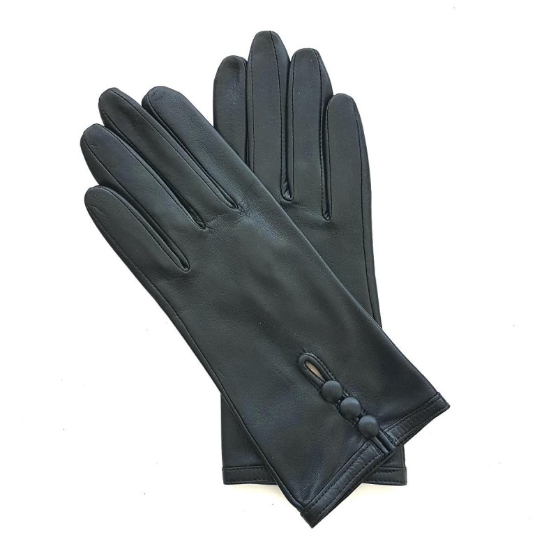 Gants en Cuir d'Agneau Noir Margueritte Doublés Soie.