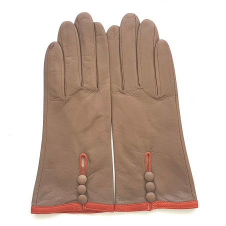 Gants en Cuir d'Agneau Argile Orange Margueritte Doublés Soie.