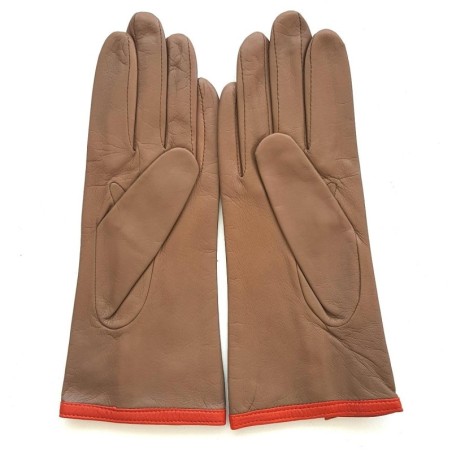Gants en Cuir d'Agneau Argile Orange Margueritte Doublés Soie.