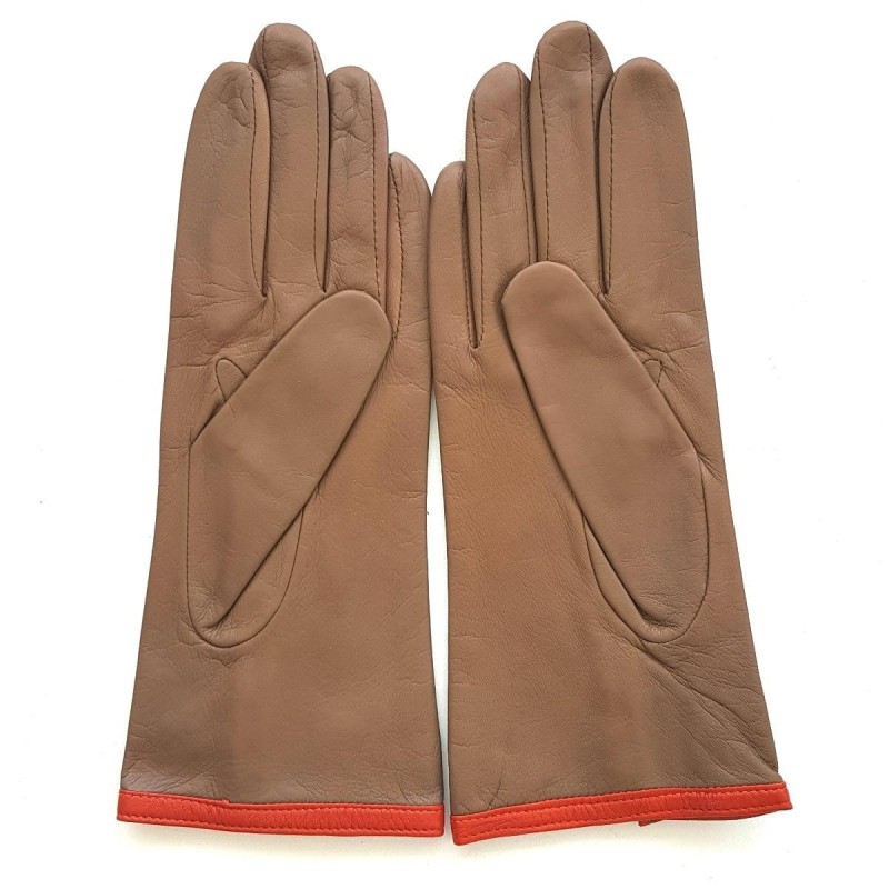 Gants en Cuir d'Agneau Argile Orange Margueritte Doublés Soie.