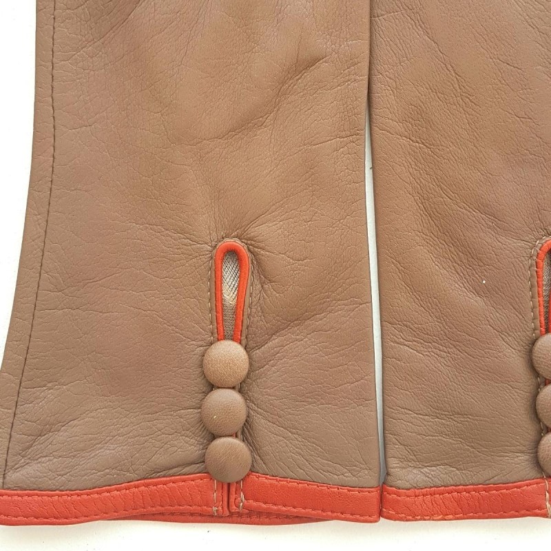 Gants en Cuir d'Agneau Argile Orange Margueritte Doublés Soie.