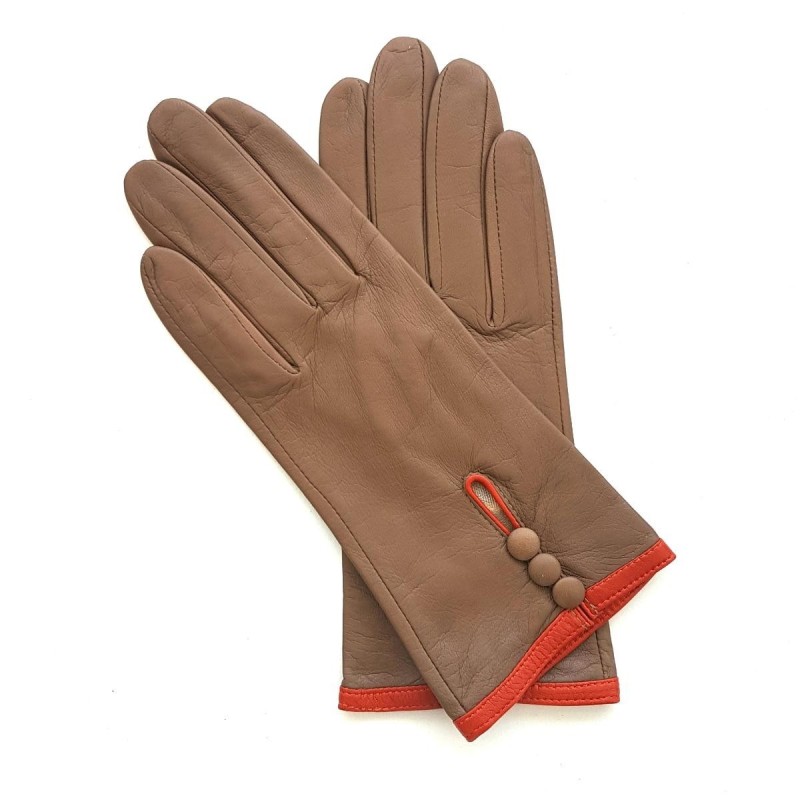 Gants en Cuir d'Agneau Argile Orange Margueritte Doublés Soie.