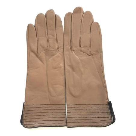 Gants en Cuir d'Agneau Sable Noir Fénelon Doublés Soie.